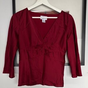 LOFT Rich Burgundy V-Neck Blouse